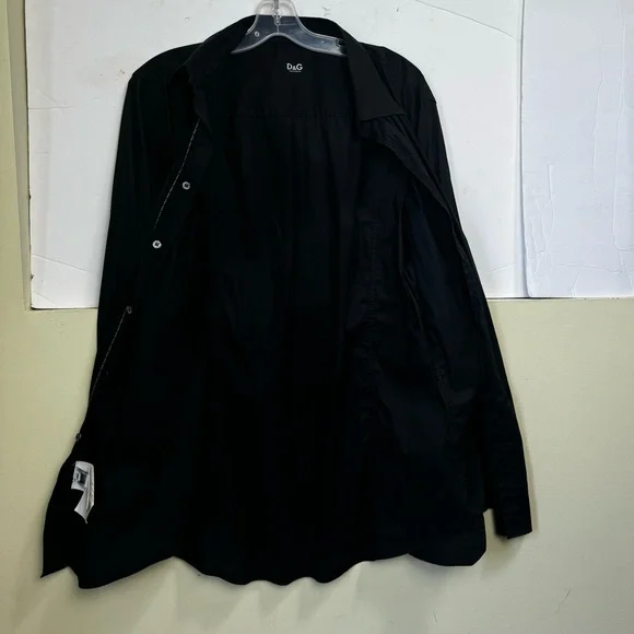 D & G Dolce & Gabbana Logo Cotton Trim Button Top Shirt Long Sleeve Black 54 - Picture 5 of 16